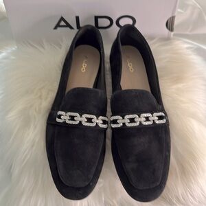 Aldo Frelassi Black Flats Sleek & Versatile Design Rhinestones Career,Casual